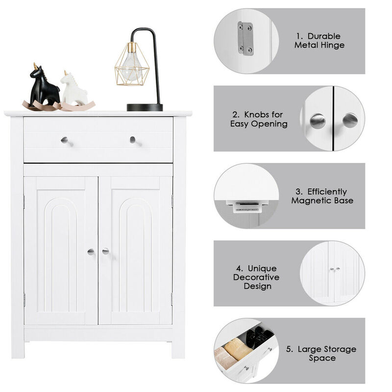 Costway Bathroom Storage Cabinet Free Standing Large Drawer W/Adjustable Shelf White