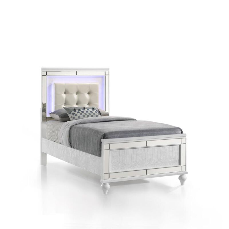 New Classic Furniture Furniture Valentine Solid Wood Twin Size Lighted Bed in White