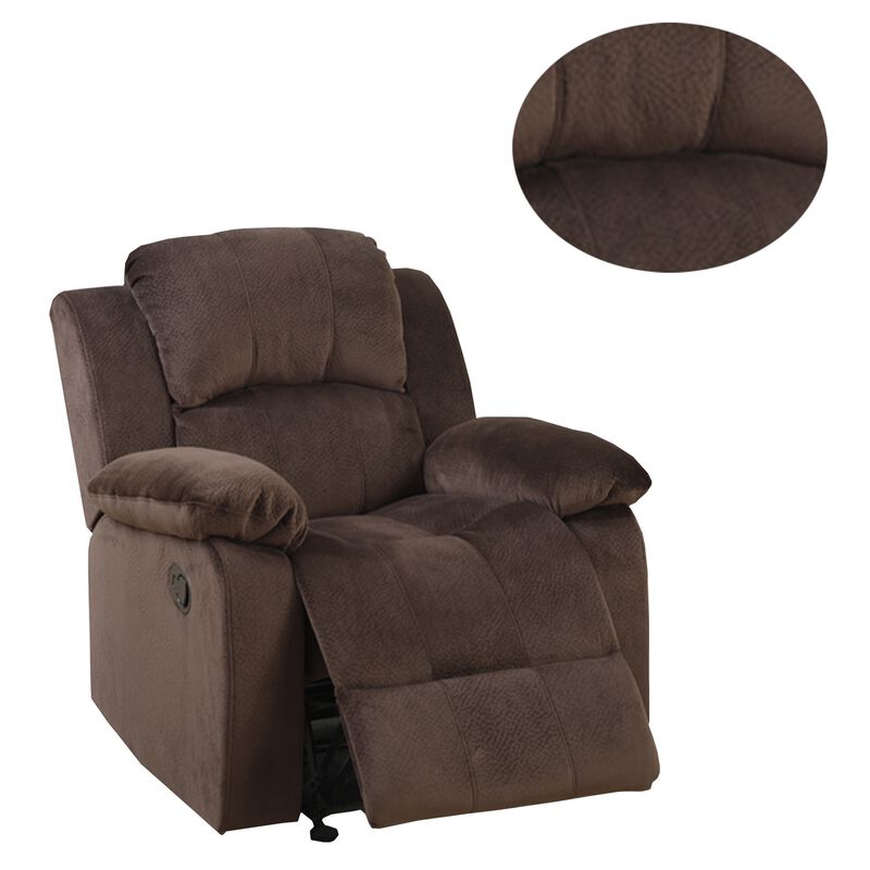 Rocker Recliner In Choco Brown Suede Fabric-Benzara
