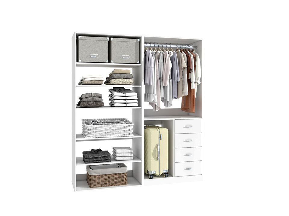 Closet System with 4 Drawers, Walk in Closet with 2 Hanging Rails