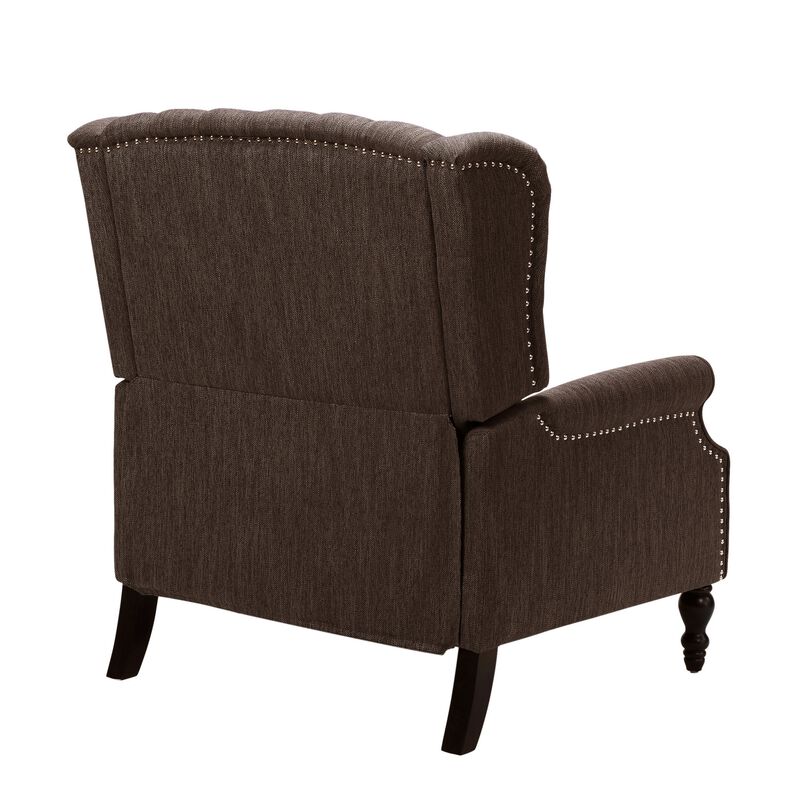 Jade Oversize Wide Chair Manual Recliner, Wingback, Brown Tufted - Benzara