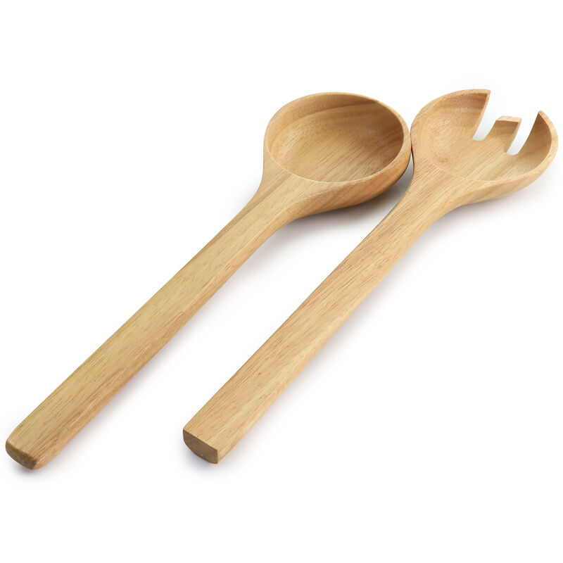 Martha Stewart Coban 3 Piece Rubber Wood Salad Bowl and Servers in Light Brown
