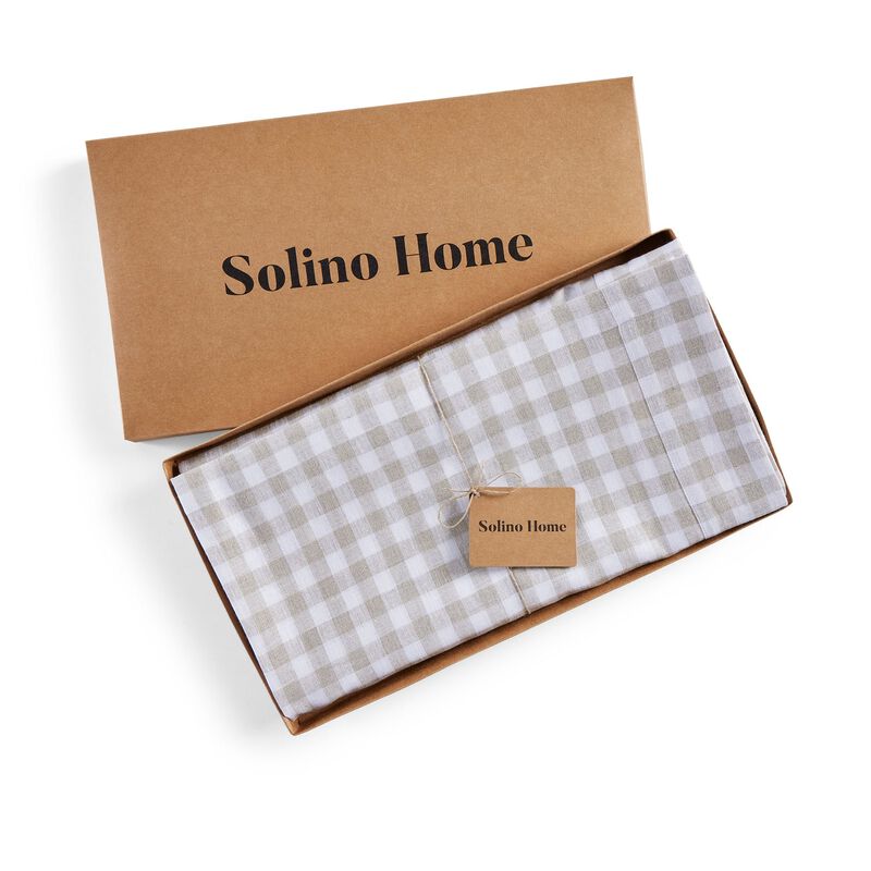 Solino Home 100% Pure Linen Table Throw 52 x 52 Inch | Gingham Check for Thanksgiving, Christmas