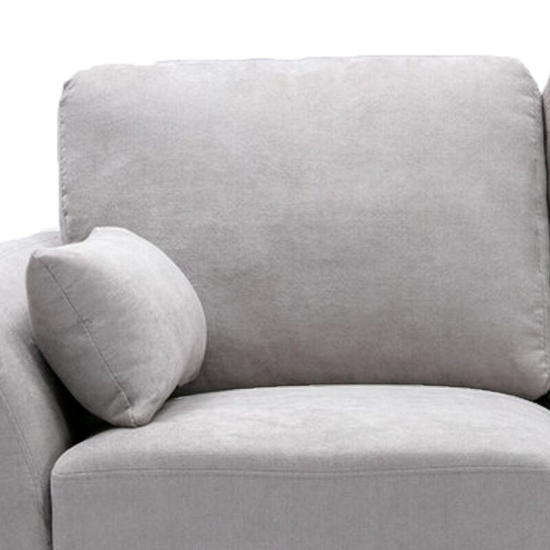 Otto 57 Inch Loveseat, Throw Pillows, Padded Cushions, Gray Velvet Fabric-Benzara