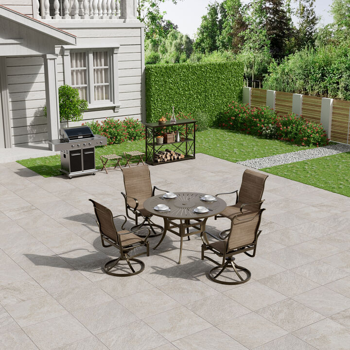 Mondawe 5 Pieces Outdoor Patio Dining Set with 53"W Round Dining Table & 4 Swivel Rocking Chairs