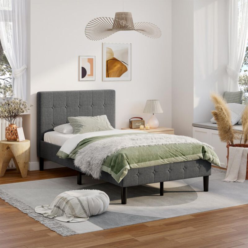 Hivvago Platform Bed with Button Tufted Headboard