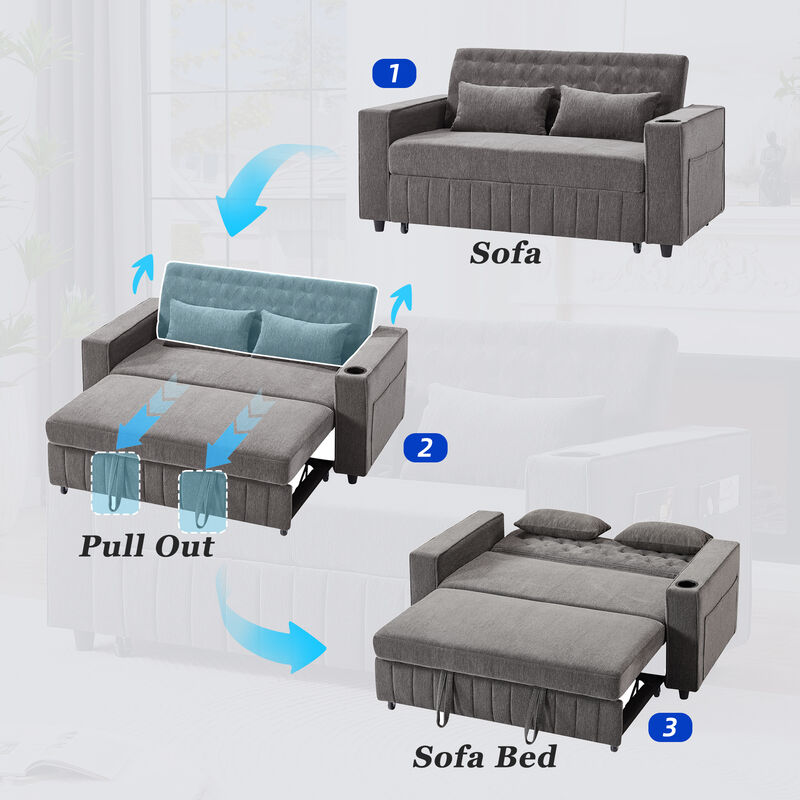 Merax Modern Sleeper Sofa Pull-out Sofa Bed with Adjustable Backrest for Living Room
