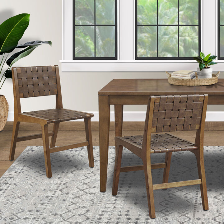 Oslo Faux Leather Woven Dining Chairs Set Of 2