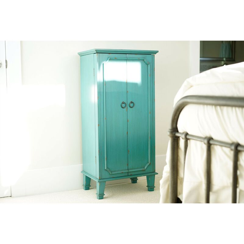 Hivvago  Turquoise Hand Painted Jewelry Armoire with Antique Drawer Pulls