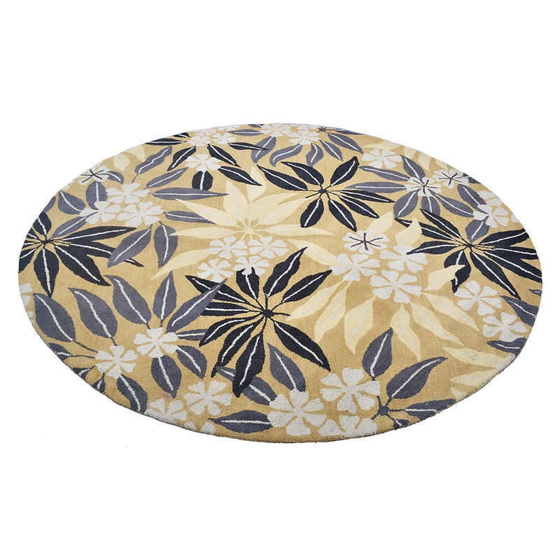 RUGSOTIC CARPETS HAND TUFTED WOOL ECO-FRIENDLY AREA RUGS  - 8'x8', Round Shape, Gold, Floral Modern Design, High Pile Thick Handmade Anti Skid Area Rugs for Living Room, Bed Room (K00651)