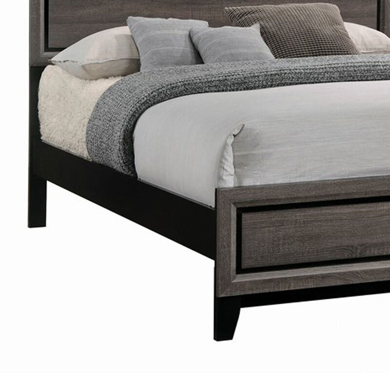 Transitional Queen Bed with Plank Panel Headboard and Low Footboard, Gray-Benzara