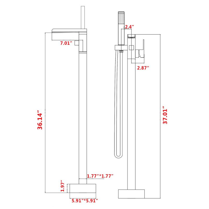 1-Handle Freestanding Bathtub Faucet With Hand Shower, Matte Black