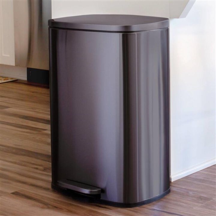 Hivvago 13 Gallon Black Stainless Steel Kitchen Trash Can with Step Open Lid
