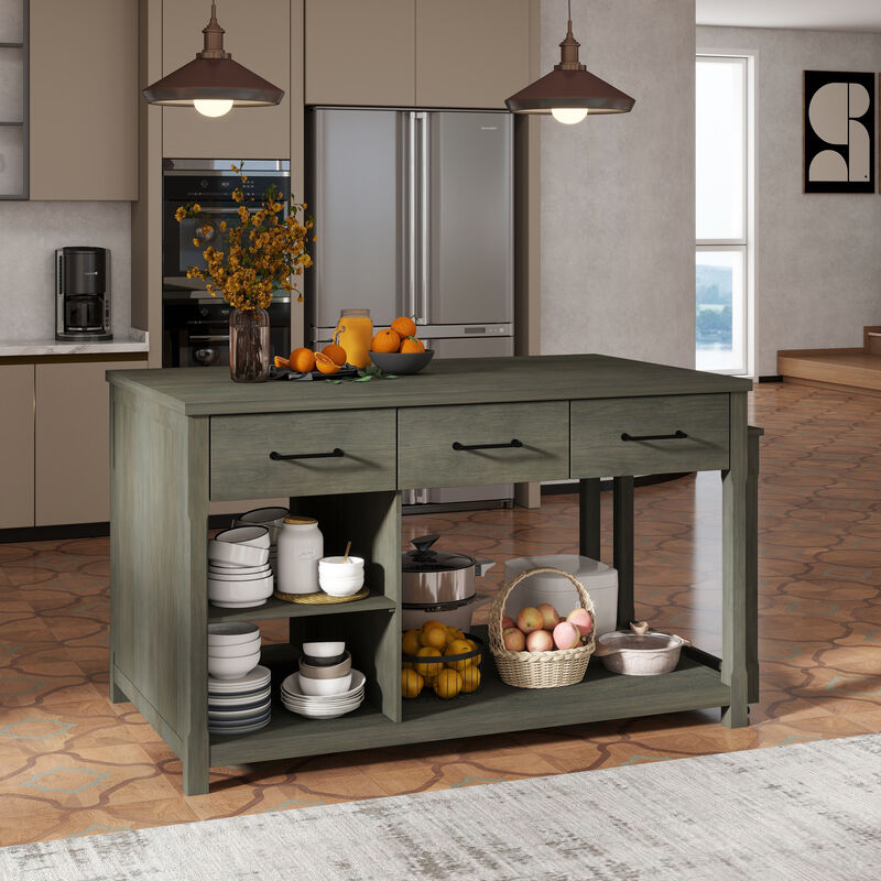 Merax Retro Extendable Kitchen Island with Storage