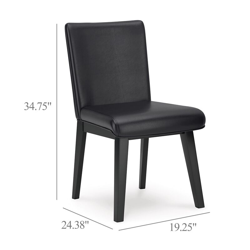 Taya Dining Side Chair Set of 2, Black Faux Leather Cushioned Seat - Benzara