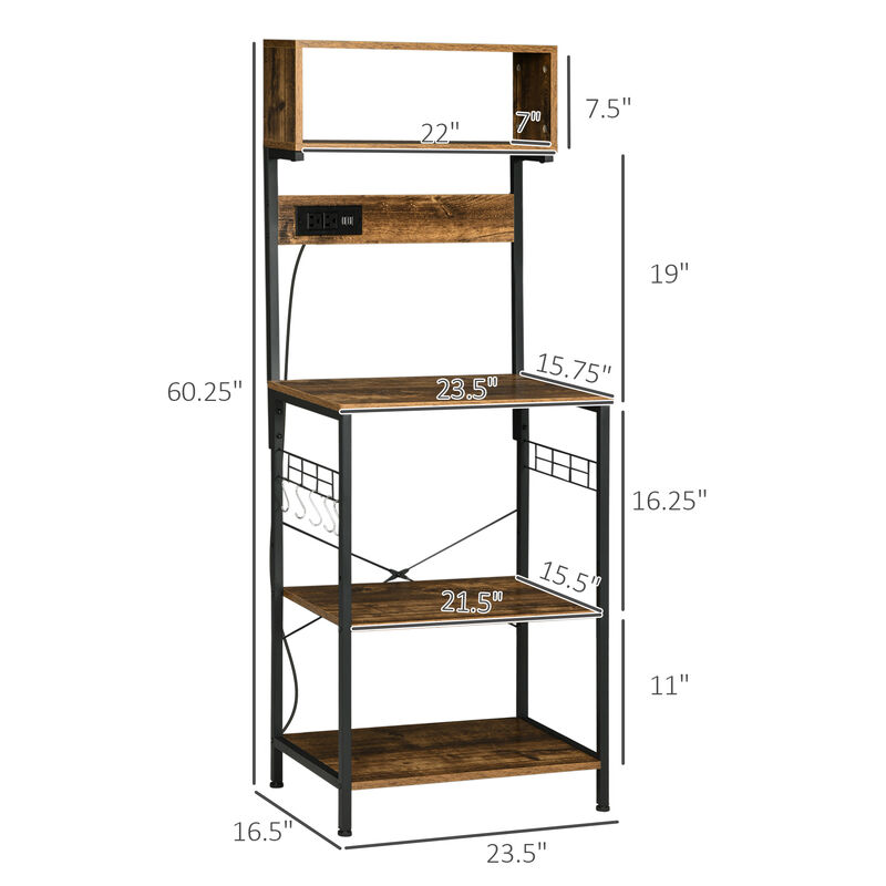 HOMCOM Baker's Rack with Power Outlet, USB Charger, Microwave Stand, Brown