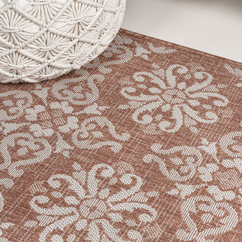 Amora Traditional Mediterranean Tile Design Salmon/Cream 4 ft. x 6 ft. Indoor/Outdoor Area Rug