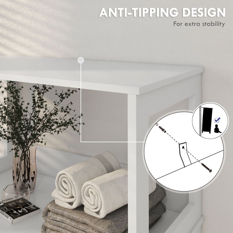 White Farmhouse Bathroom Cabinet: Linen Storage, 23.5"x13"x48.5"