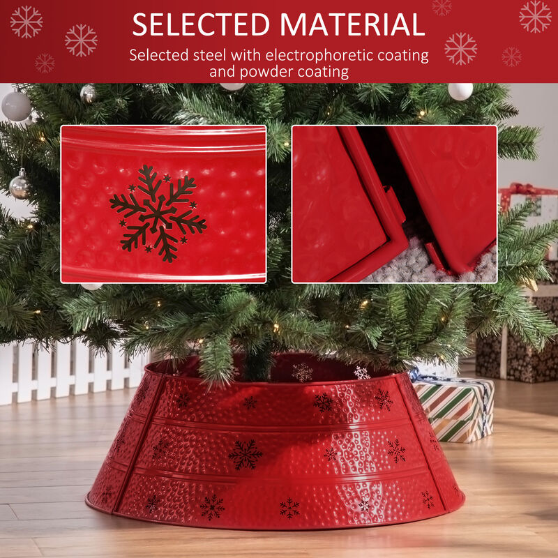 Christmas Tree Collar Steel Tree Ring Skirt Decor w/ Snowflake, 26" Base, Red