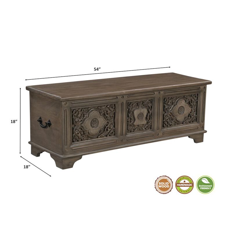 Taran Designs Grayson Carved Solid Wood Storage Ottoman