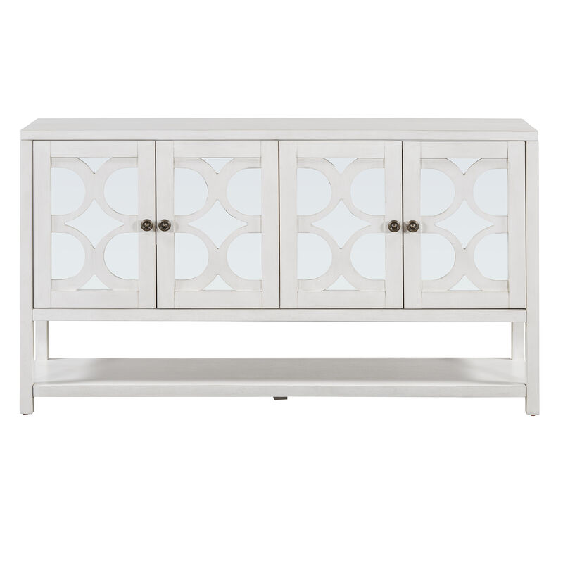 TREXM Elegant Retro Console Table/Storage Cabinet/Sideboard with Mirrored Doors, Spacious Shelves, and Durable Acacia Wood Legs - Perfect for Living Room, Dining Room, or Entryway (Antique White)