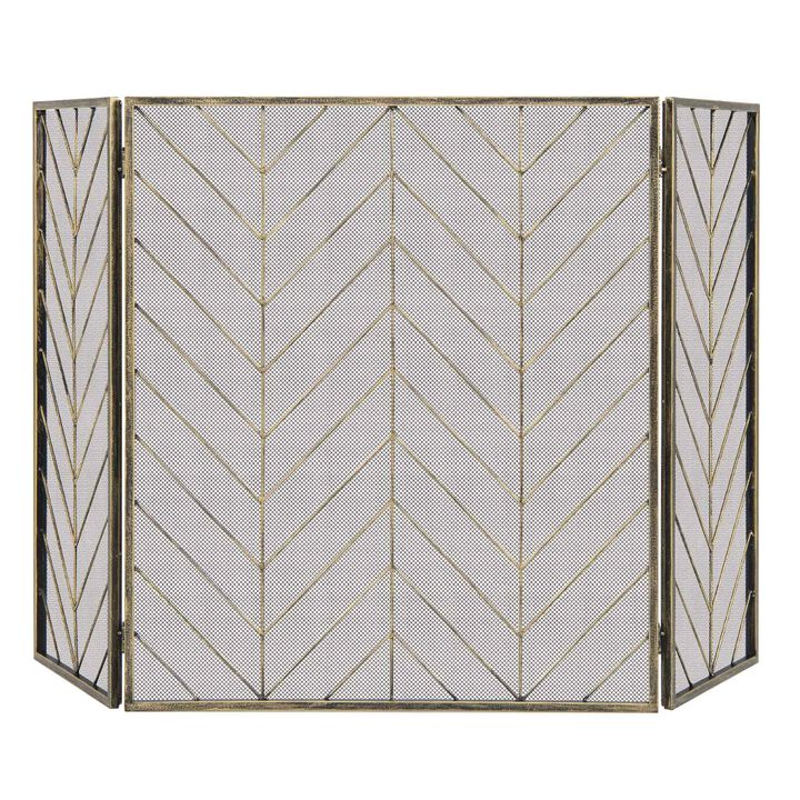 3-Panel Metal Foldable Fireplace Screen with Metal Mesh