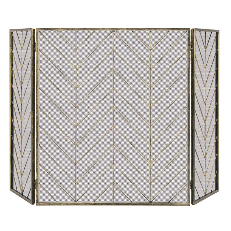 3-Panel Metal Foldable Fireplace Screen with Metal Mesh