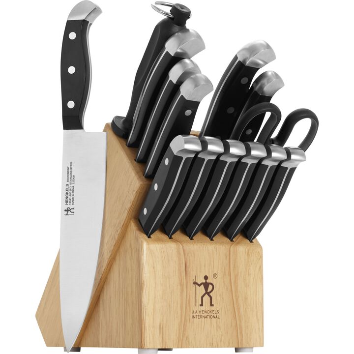 Henckels Statement 15-pc Kitchen Knife Set with Block, Chef Knife, Steak Knife set, Kitchen Knife Sharpener, Light Brown, Stainless Steel