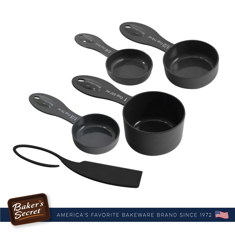 Baker's Secret Measure Cups, 4pcs Set, Plastic Durable Measure Cup, Kitchen Essentials, Black