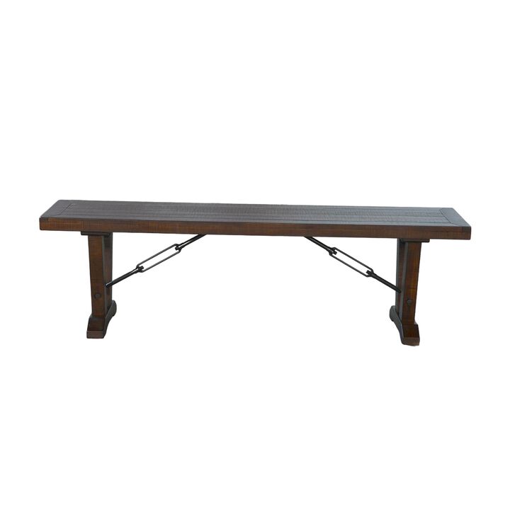 Flint Dining Bench with Turnbuckles, 70 Inch Dark Brown Mahogany Wood - Benzara