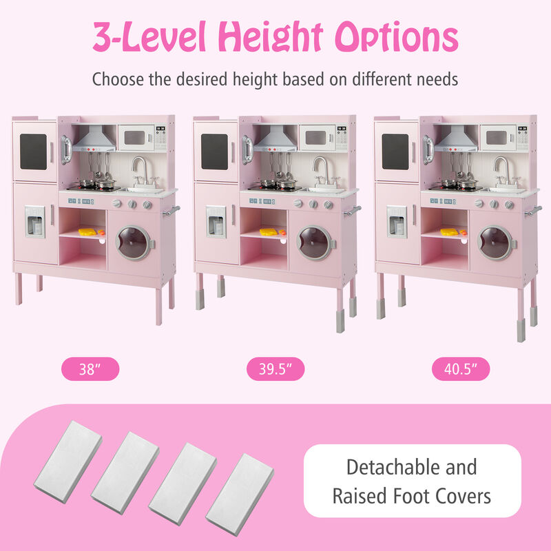 Pretend Play Kitchen for Kids with 16 Pieces Accessories-Pink