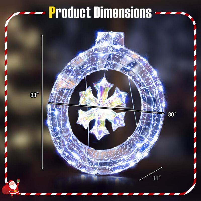 Hivvago 33 Inch Lighted Snowflake Wreath with Hanging Ring and Support Bracket