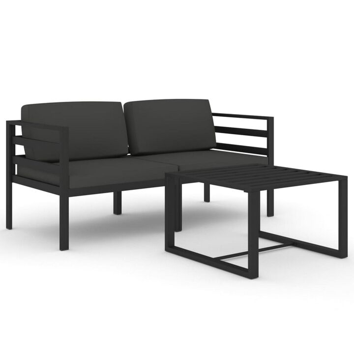 Shina 3pc Outdoor Modular Loveseat Set with Table, Gray Polyester - Benzara