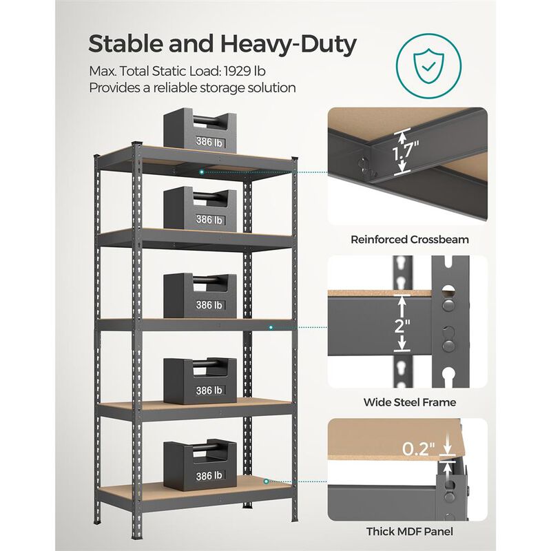 5-Tier Garage Storage Shelf – Heavy-Duty Metal Rack for Efficient Garage Organization