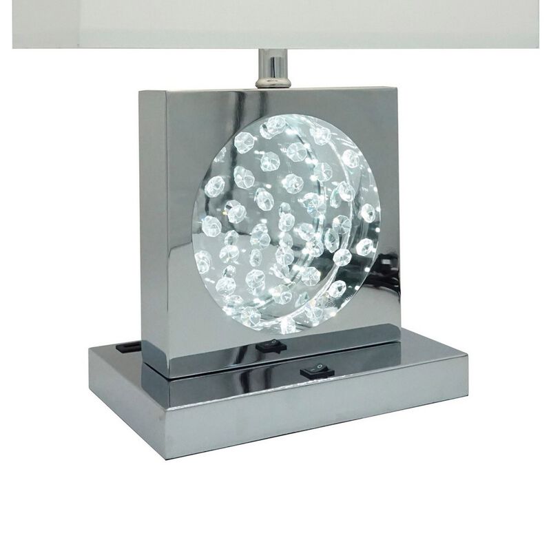 Rohi 22 Inch Table Lamp, White Fabric Shade, Chrome Base, LED Accents-Benzara