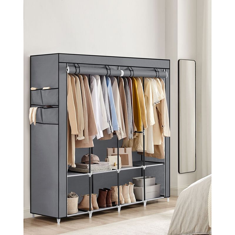 Portable Closet with Cover 4 Hanging Rods and Shelves