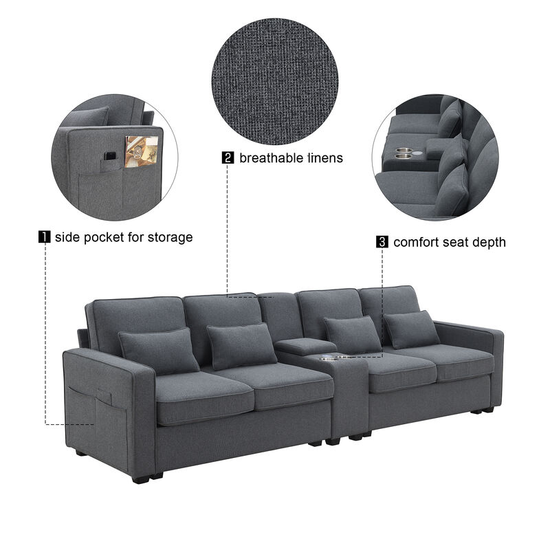 Merax Upholstered Sectional Sofa with Console