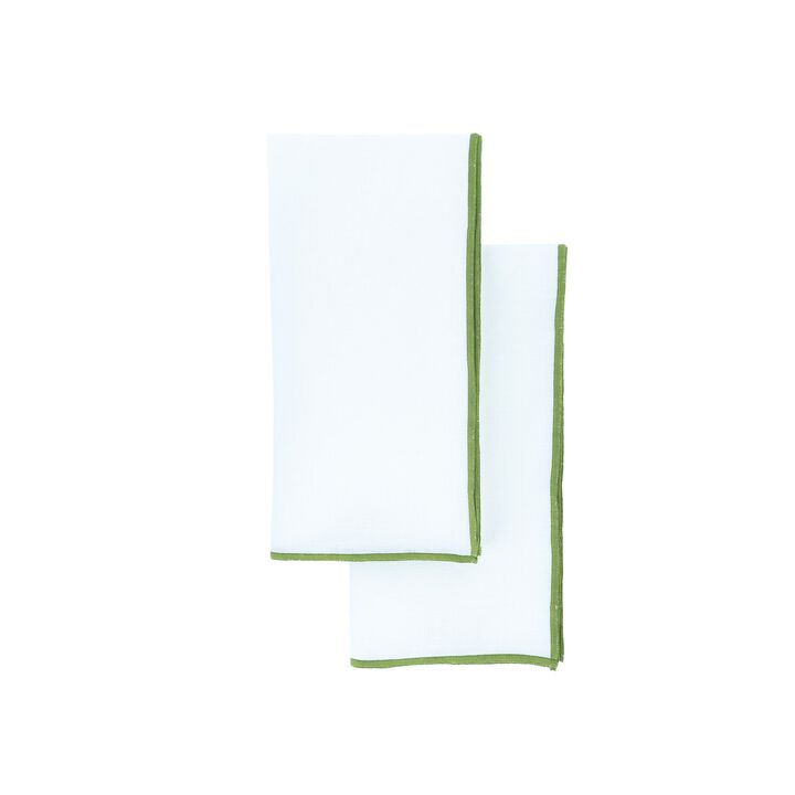 Linen Napkins With Green Stitch Edges, Set of 4