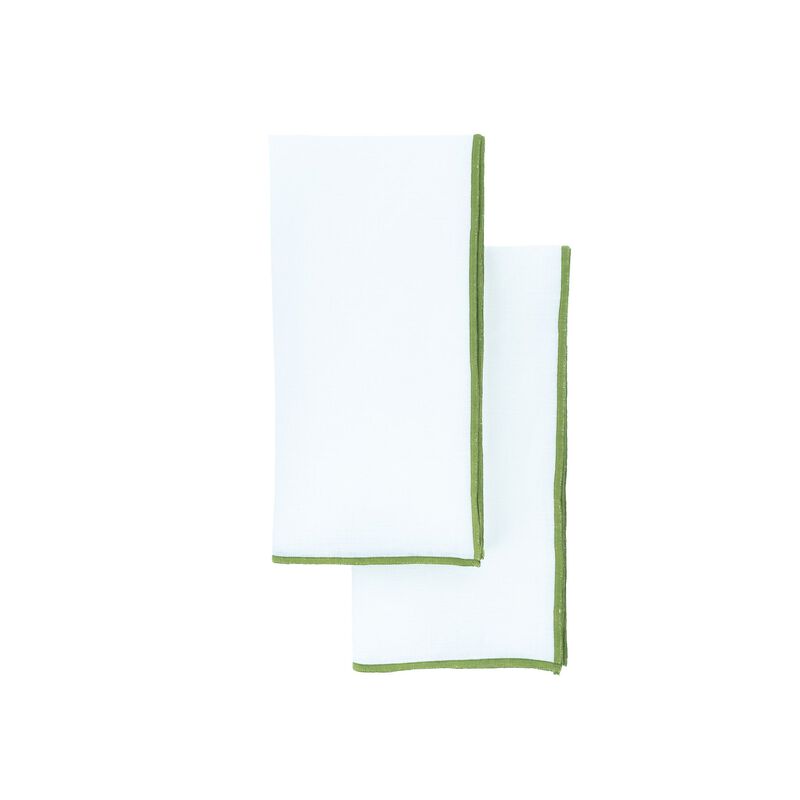 Linen Napkins With Green Stitch Edges, Set of 4