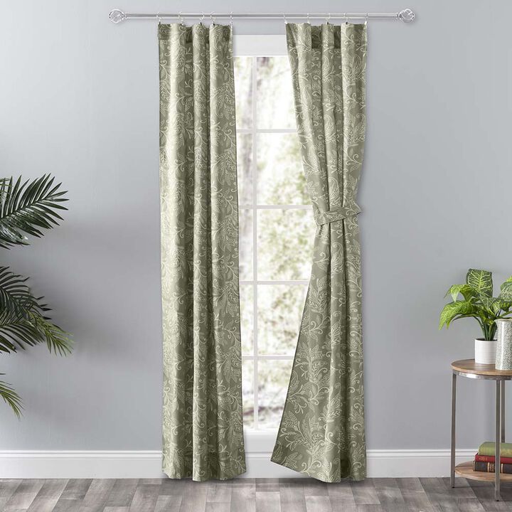Ellis Curtain Lexington Leaf Pattern on Colored Ground Curtain Pair with Ties