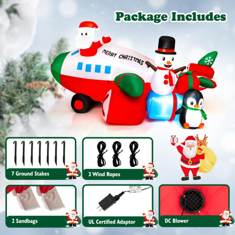 Hivvago 9 Feet Lighted Christmas Inflatable Santa Claus on Helicopter with Penguin