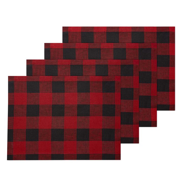 Solino Home 100% Pure Linen 14 x 19 Inch Placemats Set of 4 | Buffalo Check