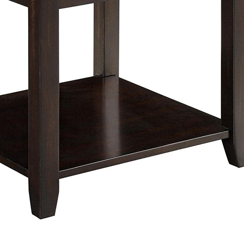 Wooden End Table With Drawer and Bottom Shelf, Walnut Brown-Benzara