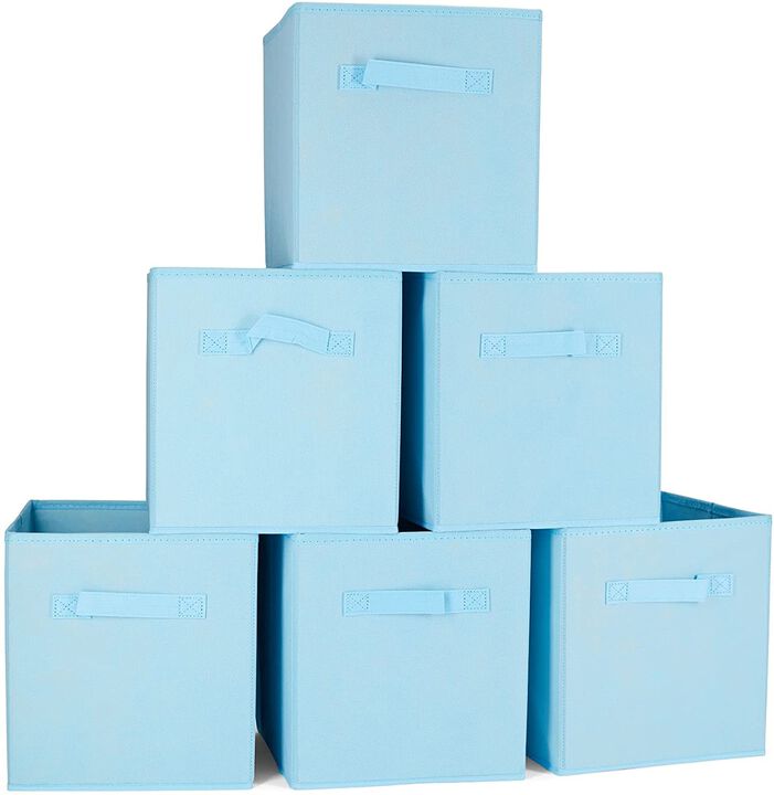 11-Inch Fabric Foldable Storage Cubes Organizer with Handles - Collapsible Bins - Convenient for Organizing Clothes or Kids Toy Cubby (6-Pack) - Sky Blue 11-Inch Fabric Foldable Storage Cubes Organizer with Handles - Collapsible Bins - Convenient for Organizing Clothes or Kids Toy Cubby (6-Pack) - Sky Blue