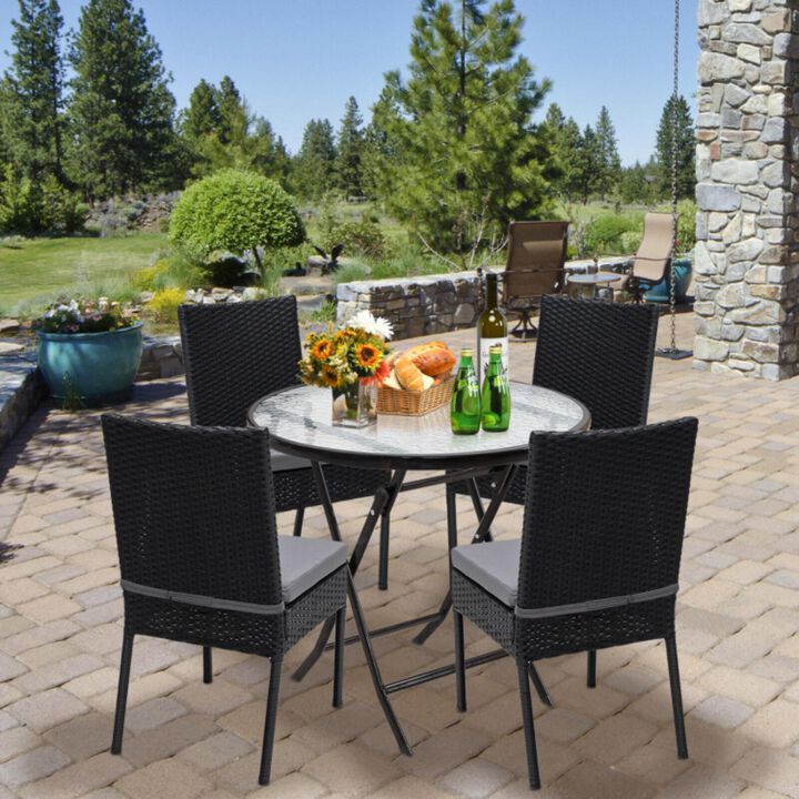 Hivvago Set of 4 Patio Rattan Wicker Dining Chairs Set with Soft Cushions-Black