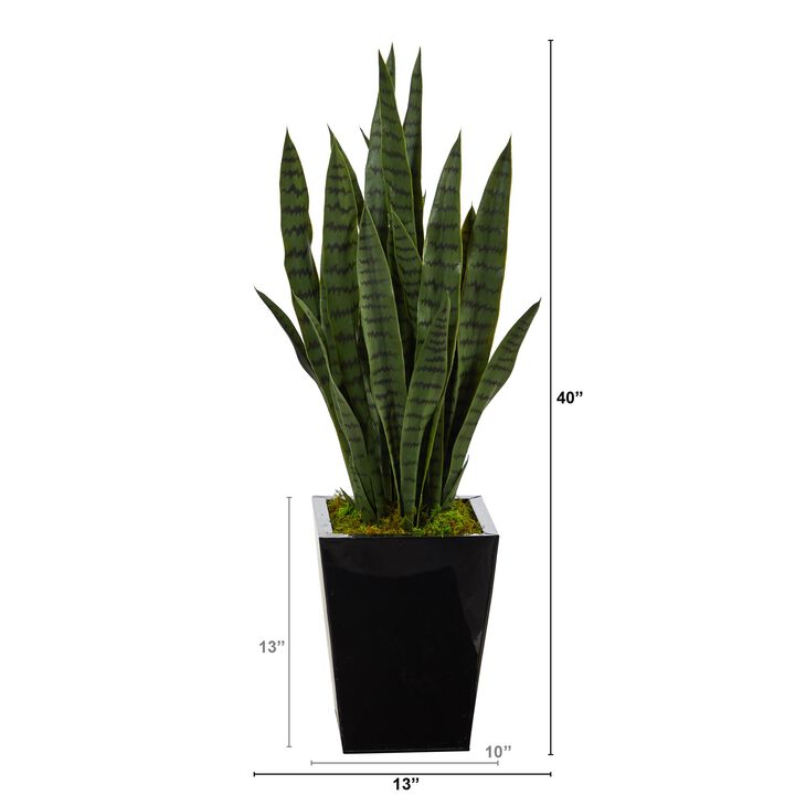 Hivvago 40" Sansevieria Artificial Plant in Black Metal Planter