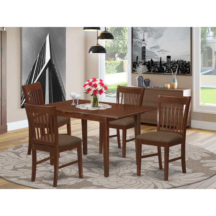 East West Furniture NOFK5-MAH-C 5 Pc Kitchen nook Dining set - Table with a 12in leaf and 4 Dining Chairs