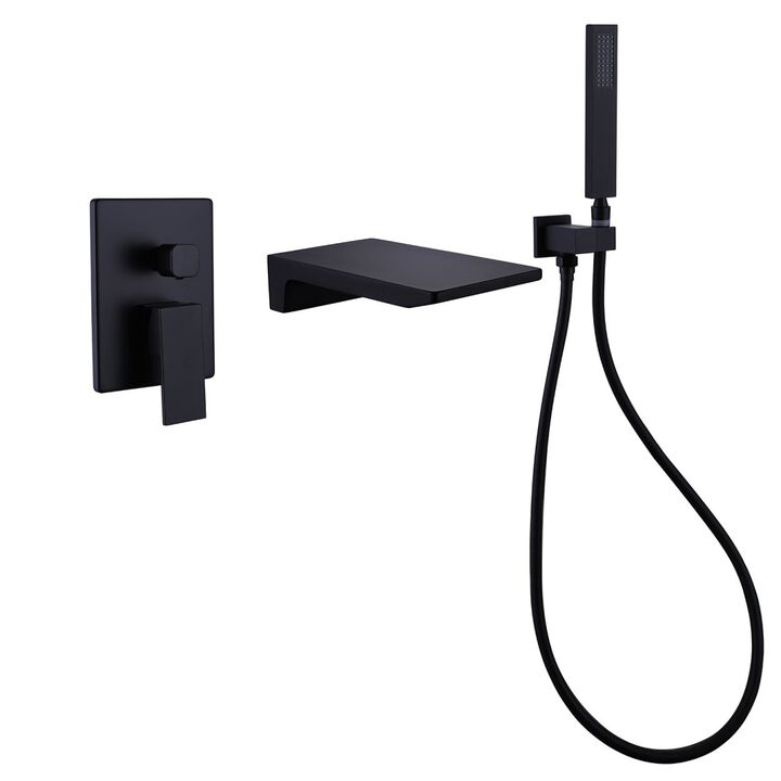 Matte Black Bathtub Faucet with Wall Mount and Handheld Shower