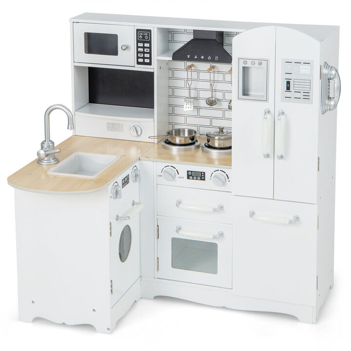 Wooden Kid's Corner Kitchen Playset with Stove for Toddlers