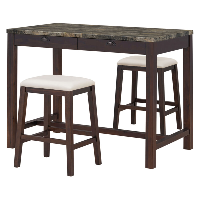 Merax 5-Piece Modern Faux Marble  Bar Table Dining Set